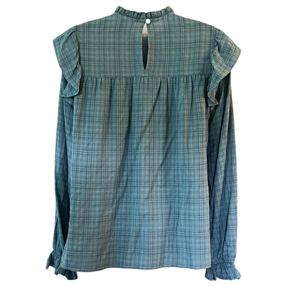 Universal Threads Green/Blue Plaid Ruffled Shirt Sz Small Prairie Cottagecore - Picture 13 of 14